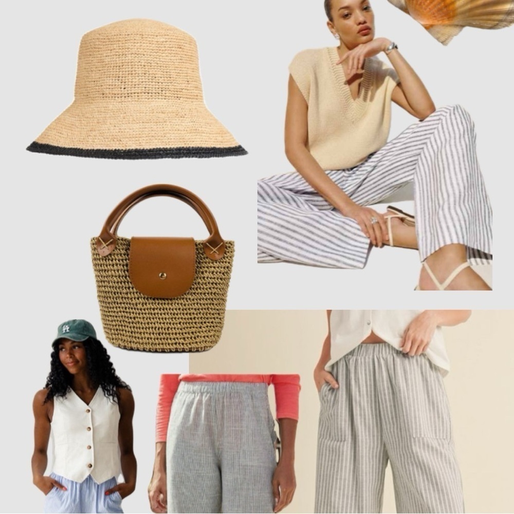 Striped linen wideleg pants